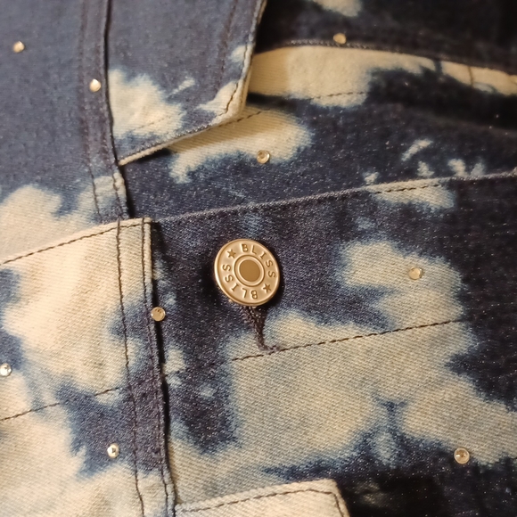#7B - 👌Tie-dyed-look White/Blue Denim Jean Jacket - sz Large - Picture 4 of 13
